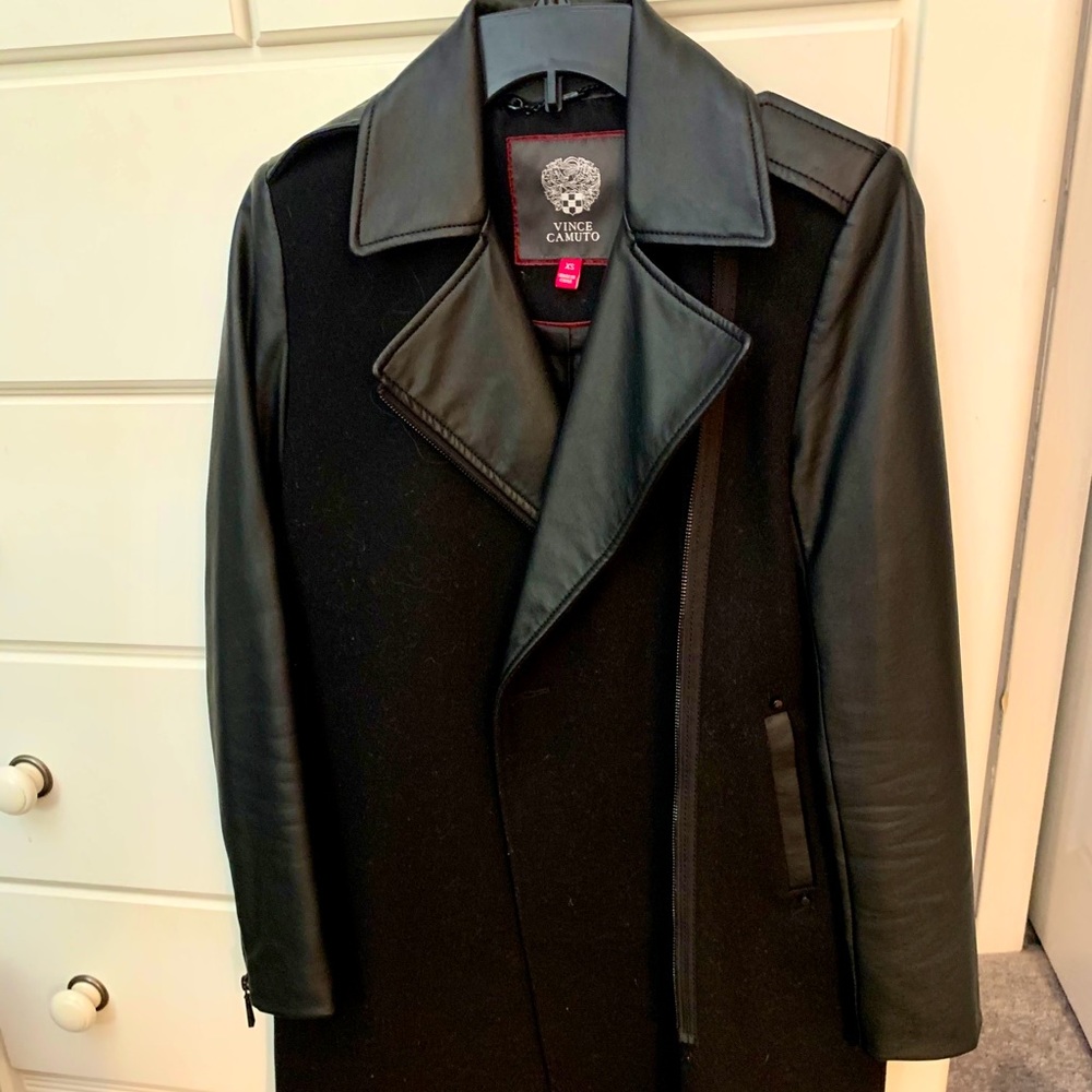Vince Camuto Leather/ Tweed Coat